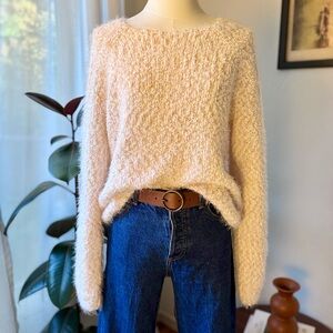 Buffalo David Bitton Textured Fuzzy Knit Sweater – Cream – Size M